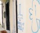 Scritte di giovani vandali sulla chiesa di Consonno
